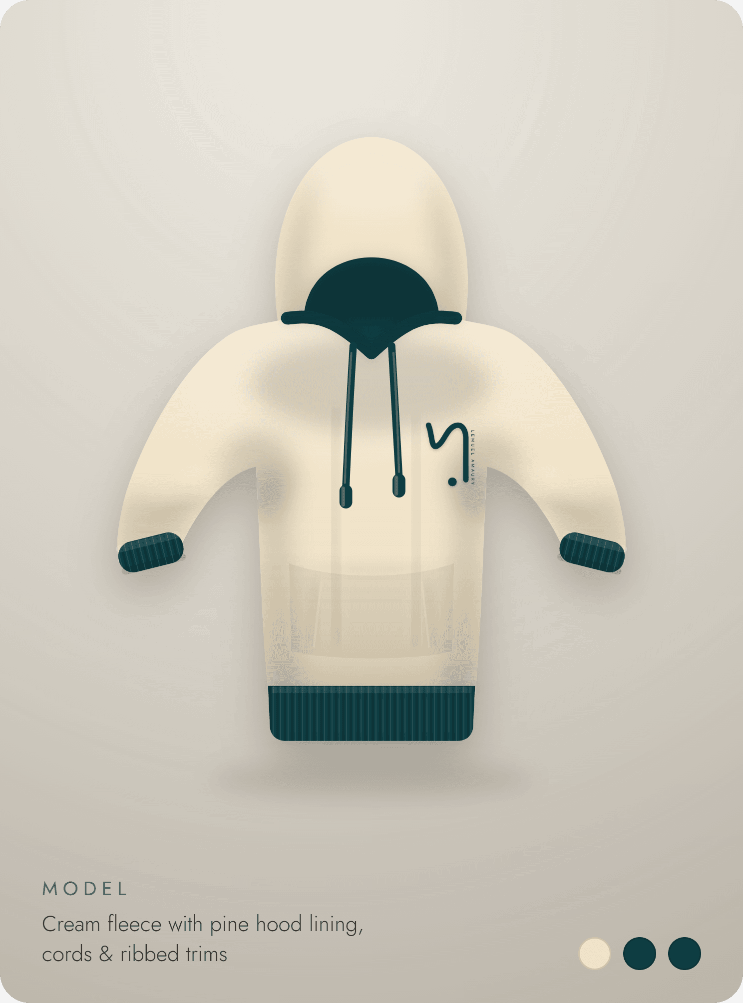 Hoodie de forro polar crema con forro de capucha, cordones y puños pino de Lemuel Amaury